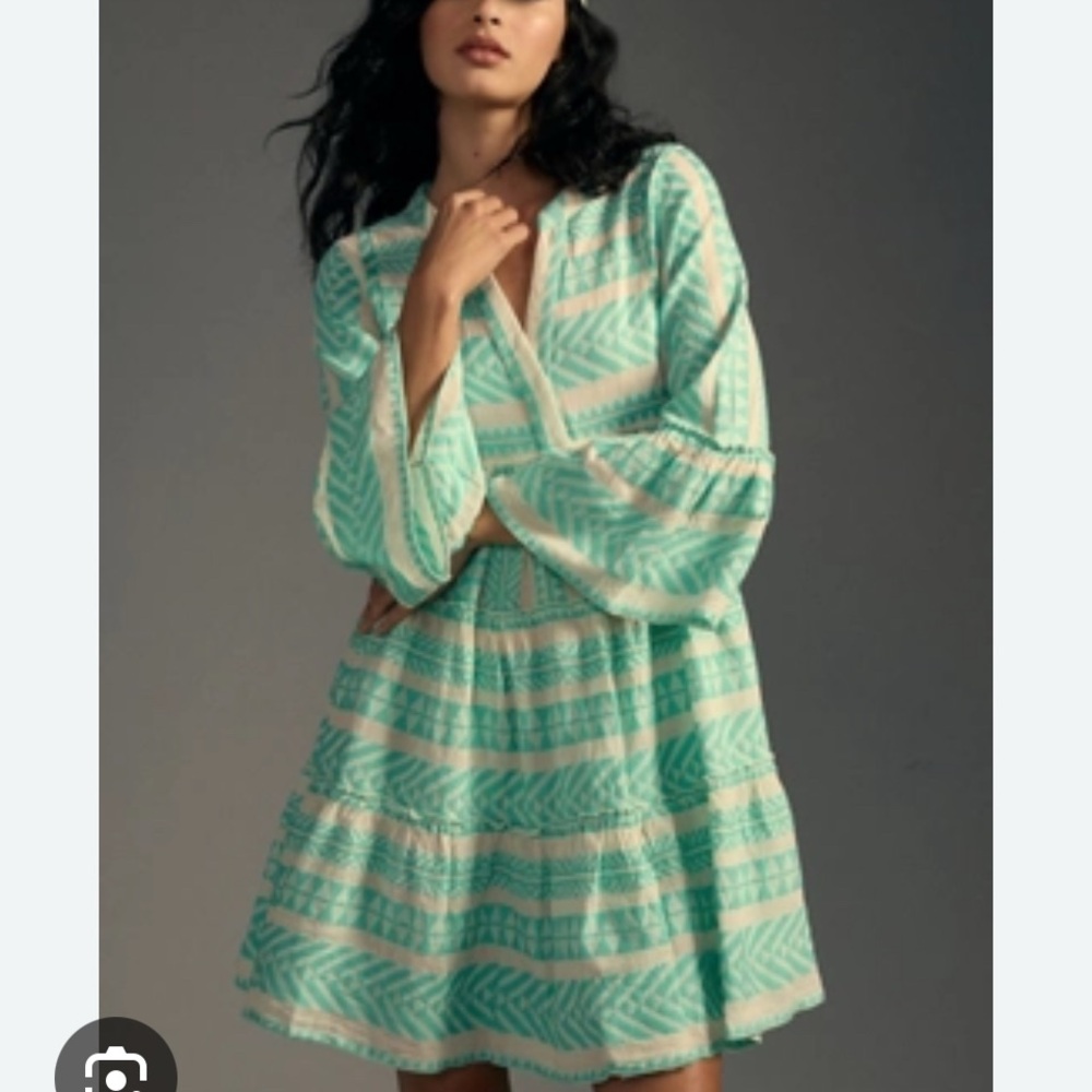 Ella Devotion TWINS turquoise Green and White Bell Sleeve Sundress